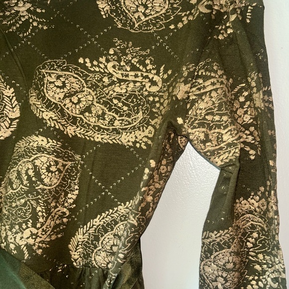 NWT Gorgeous Embroidered Gold and  Army Green Paisley Mini Dress by chaudry KC - Picture 3 of 8